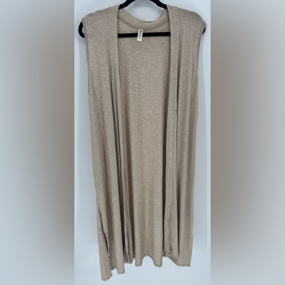 24/7 TAN open sleeveless cardigan split sides black size 1x